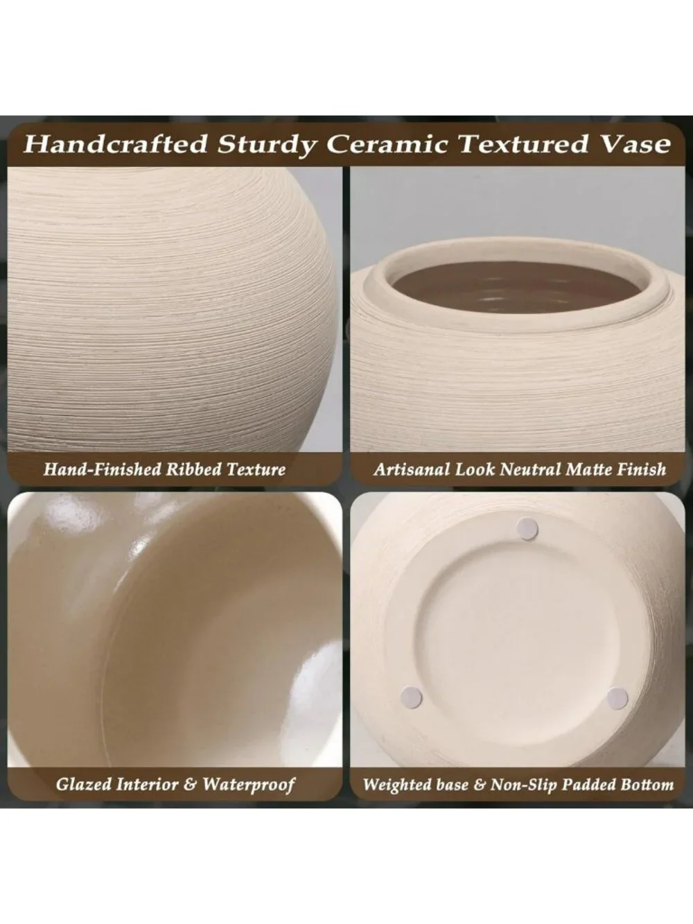 Stylish 12-Inch Tall Neutral Textured Ceramic Vase for Elegant Home Decor
